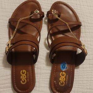 Size 10 brown and gold chain sandals